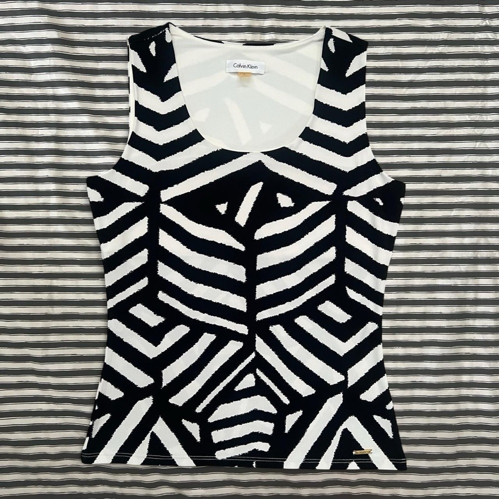 Calvin Klein Black & White Tribal Stripe Tank